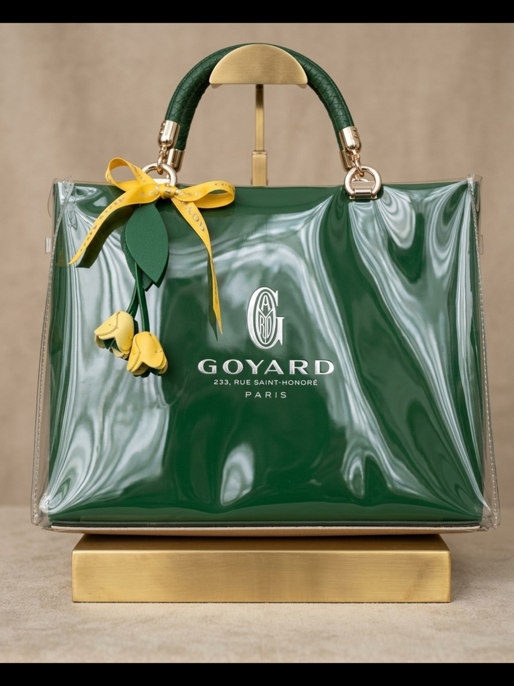 Goyard Green PVC Tote with Yellow Flower Charm